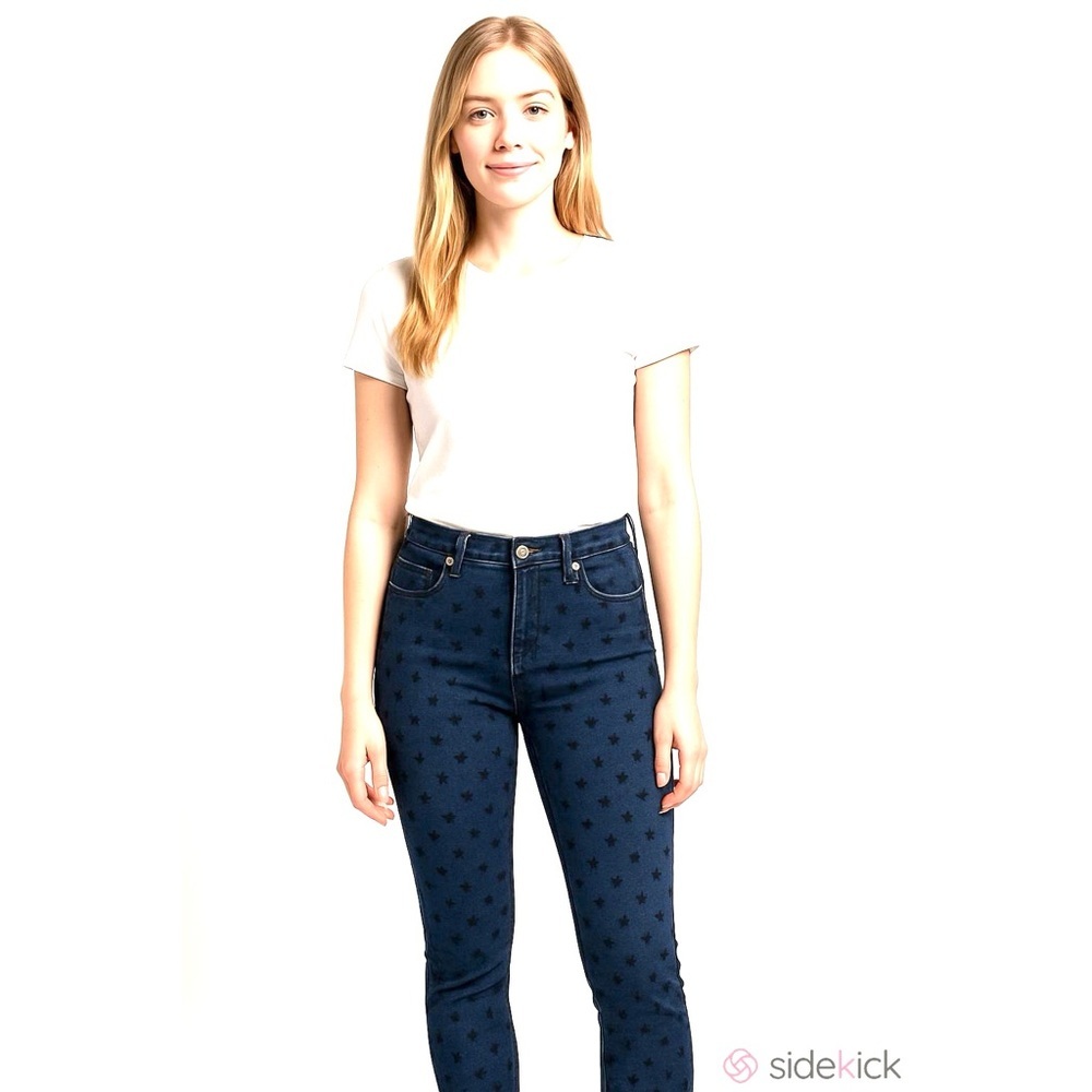 G.I.L.I. Womens Blue Polka Dot Jeans Pants Size 2 Stretchy Material Straight Leg